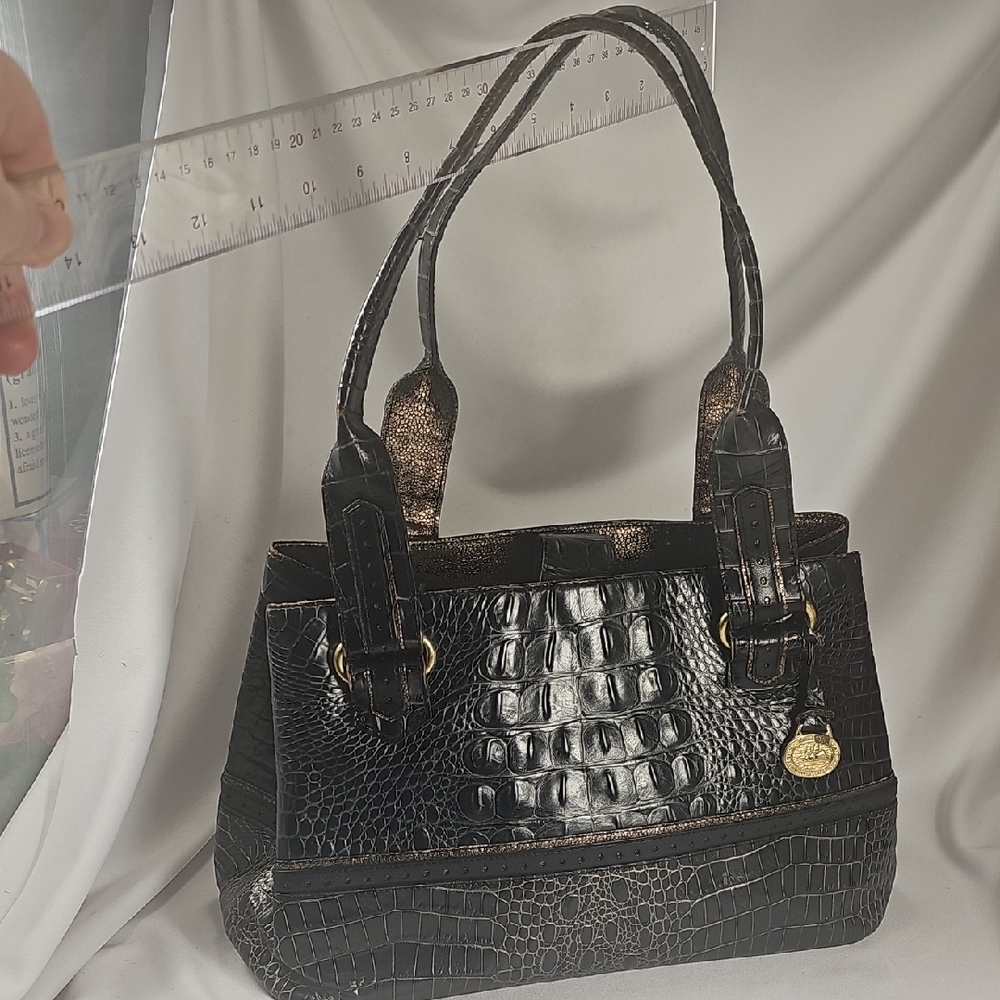 Brahmin Vintage Black Crocodile-Embossed Handbag
